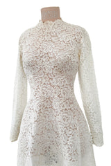 Heirloom Level Exquisite 1950s Handmade Couture White Lace Wedding Dress w a Matching Veil