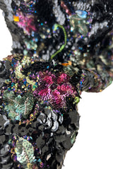 Exquisite 1950s Unlabeled Hand Made Couture Heavily Sequinned & Beaded Strapless Burlesque or Showgirl Dress