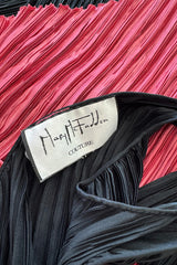 Fantastic Fall 1980 Mary McFadden Couture Salmon Pink & Black Cross Over Pleated Dress
