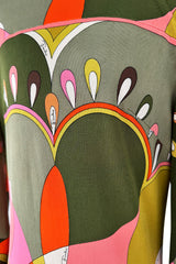 Fantastic 1960s Emilio Pucci Green Pink Coral & Orange Abstract Print Silk Jersey Dress