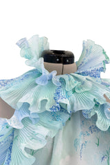 Dreamy Spring 1974 Lanvin by Jules-Francois Crahay Pale Blue Print Silk Chiffon Ruffle Dress