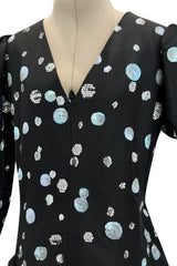 Fall 1979 Yves Saint Laurent Unlabled Haute Couture Black Silk Dress w Elaborate Sequin & Crystal Detailing