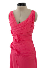 2010s Valentino by Pierpaolo Piccioli & Maria Grazia Chiuri Coral Silk Chiffon Bow Dress w Shawl