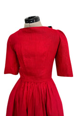 Dreamy Spring 1984 Lanvin by Jules-Francois Crahay Runway Red Linen & Black Dress w Open Bow Back