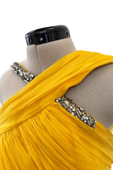 Spring 2009 John Galliano Deep Yellow Silk Chiffon Dress w Rhinestone Detailing
