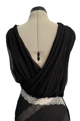 Ethereal Spring 2011 Nina Ricci by Peter Copping Black Silk Chiffon & Ivory Lace Plunge Dress