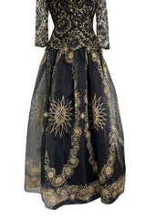 Fall 1995 Zandra Rhodes 'The Fairy Collection' Hand Painted Metallic Gold Lace & Silk Dress