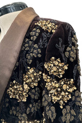 Exceptional 2004 John Anthony Couture Brown Velvet Heavily Hand Embroidered & Beaded Jacket