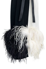 1960s Harold Levine Glamorous High Contrast Black & White Dress w Feather Hem