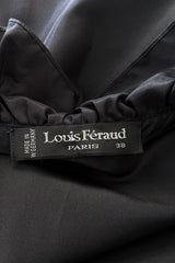 Early 1980s Louis Feraud Black Silk Tafetta Dress w Puff Shoulder Sleeves & Velvet Detailing