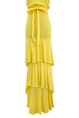 Minimalist 1970s Christian Dior by Marc Bohan Yellow Jersey Tank Dress w Three Tier Skirt