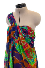 Prettiest Spring 1991 Yves Saint Laurent Runway Printed One Shoulder Easy to Wear Dress