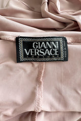 Prettiest 2000s Gianni Versace Pale Dusty Pink Plunge Stretch Jersey Halter Dress w Open Back