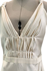 Gorgeous Fall 2000 Prada Backless Ivory Bias Cut Silk Dress w Front Gathering Detail