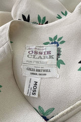 Extraordinary 1973 Ossie Clark & Celia Birtwell Documented Ivory Moss Crepe w Floral