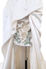 2010-2011 Alexander McQueen Strapless Ivory Silk Dress w Hand Embroidered Flowers & Train