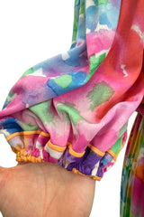 Prettiest 1970s Leonard Washed Floral Pastel Print Silk JerseyEasy -to-Wear Elastic Off Shoulder Dress