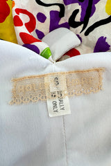 Prettiest 1970s Hollys Harp Bright Printed Silk Tiered V Front & Back Plunge Dress w Layered Tiers