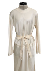 1970s Halston Couture by Roy Halston Bias Cut Silk Dress w Flared Sleeves & Keyhole Back Slit