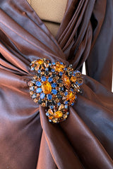 Incredible Fall 1990 Christian Lacroix Haute Couture Silk Runway Backless Dress w Two Elaborate Original Brooches