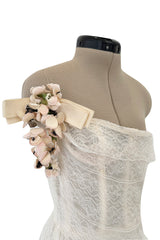 Fantastic Fall 2008 Roberto Cavalli Runway Look 38 Lace Cream Dress w Floral Shoulder Detail