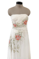 Dreamy Spring 2008 Christian Dior by John Galliano Ivory Silk Chiffon Dress w Hand Done Floral Embroidery
