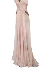 c 2007 Roberto Cavalli Pale Ballet Pink Pleated Silk Jersey Dress w Front Plunge & Rhinestones