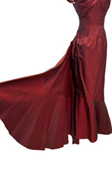 Phenomenal Fall 2000 John Galliano Deep Oxblood Silk Taffeta Corset Dress w Sweeping Skirt Panel