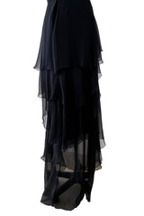 1980s Chanel by Karl Lagerfeld Strapless Black Tiered Silk Chiffon Dress