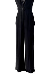 Spring 2008 Alexander McQueen "La Dame Bleue" Black Jumpsuit w Pink Inner Shoulder Detail