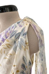 Gorgeous Fall 2003 Ungaro by Giambattista Valli One Shoulder Printed Silk Chiffon Dress w Trailing Panel