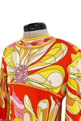 Gorgeous 1960s Emilio Pucci Brilliant Citrus Coloured Silk Jersey Dress w Huge Floral Print