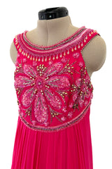 1960s Helen Rose Pink Silk Chiffon Dress w Elabroately Beaded & Sequins Bodice