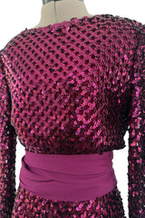 Fabulous 1960s Unlabeled Deep Burgundy Pink Fully Sequined Backless Dress
