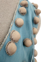 Prettiest Vintage Unlabeled Dusty Pale Blue Net Applique & Embroidered Dress w Ribbon Waist Tie