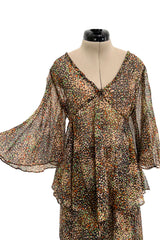 Fantastic 1970s Yves Saint Laurent Light and Airy Top w Curved Sleeves & Tiered Dress Skirt Set