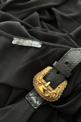 c. 2009 Alexander McQueen One Shoulder Black Knit Wrapped Dress w Buckle Detail