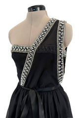 Incredible 1970s Givenchy Demi-Couture One Shoulder Silk Gazaar Dress w Rhinestones Edging