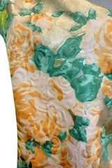 Incredible Spring 1993 Yves Saint Laurent One Shoulder Gold Floral & Peach Dress