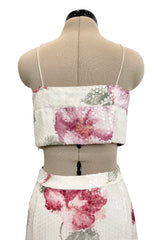 Spring 2001 Balmain by Oscar de la Renta Silk Floral Jacket, Skirt & Bandeau Dress Set Covered in Iridescent Sequins