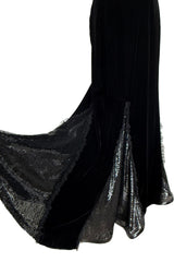 Fall 1995 Valentino by the Original Mr Valentino Runway Black Velvet Dress w Sequin Detailing
