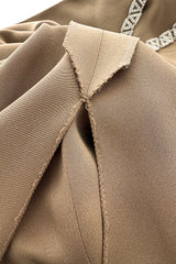 Incredible 1978 Pierre Cardin Haute Couture Soft Taupe Silk Cape Dress w Rhinestone Detailing