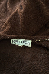 Ultra Rare 1976 Halston Iconic Front Tying Easy to Wear Column Dress in a Bias Cut Chocolate Brown Terry Cloth