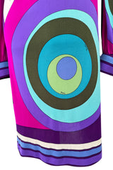 Bright 1960s Emilio Pucci Deep Fuchsia Pink & Primary Coloured Geometric Print Silk Jersey Dress