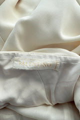 2010s Valentino Ivory Silk Crepe One Shoulder Dress w Draped Back & Rhinestone Buckle