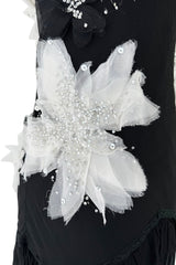 Beautiful Fall 2005 John Galliano Bias Cut Black Silk Dress w Hand Applied Silk Flowers