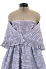 Elegant Late 1950s Sybil Connolly Couture Pale Lavender Pleated Linen Strapless Dress w Shawl