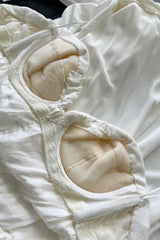 1970s Loris Azzaro White Stretch Jersey Strapless Jumpsuit w Gathered Bodice & Draped Pants