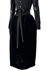 Fall 1978 Givenchy Haute Couture Original Runway Sample Black Silk & Velvet Dress w Beaded Sleeves