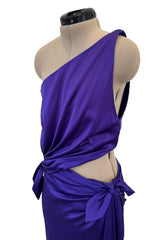 Outstanding 1990s Guy Laroche Haute Couture Open Waist Purple One Shoulder Silk Dress